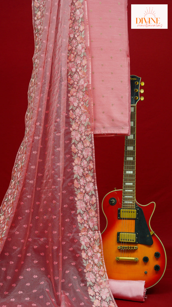 Poetic Pink Pure Chanderi Unstitched Suit Set