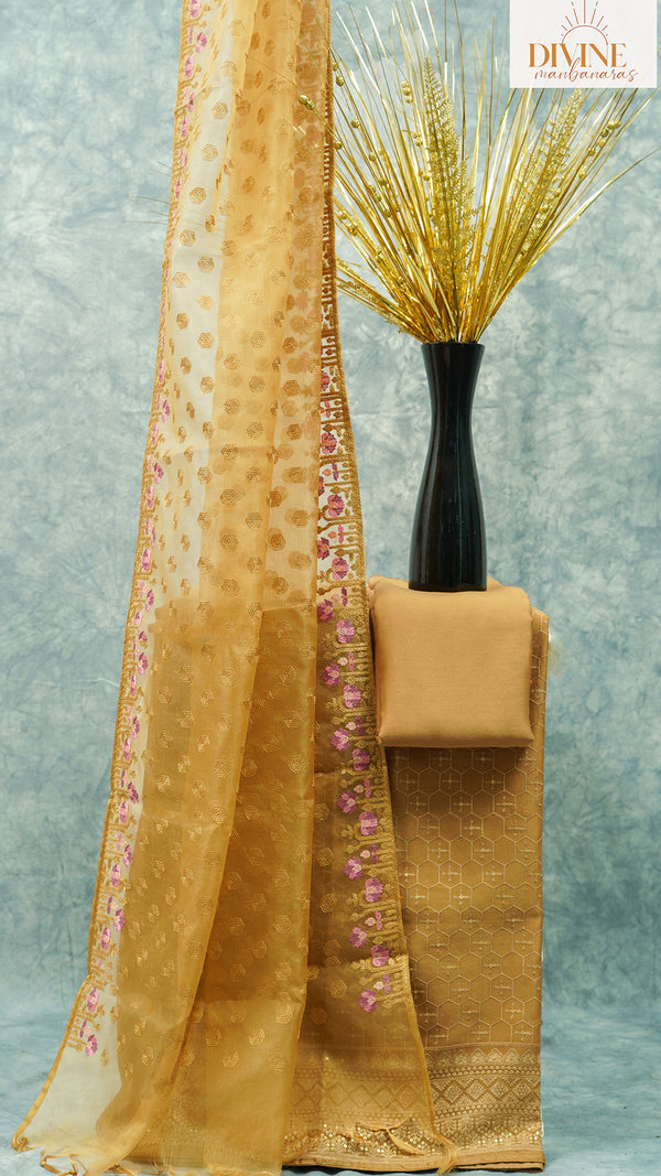 Philippine Gold Pure Chanderi Unstitched Suit Set