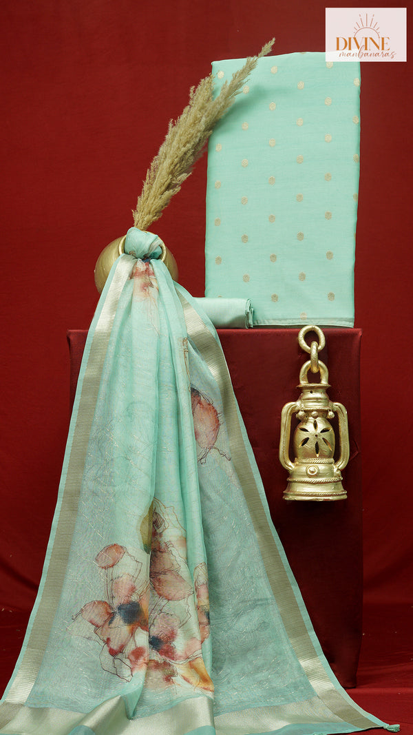 Hazy Baby Blue Pure Chanderi Unstitched Suit Set
