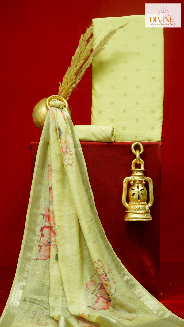 Sparkling Champagne Yellow Pure Chanderi Unstitched Suit Set