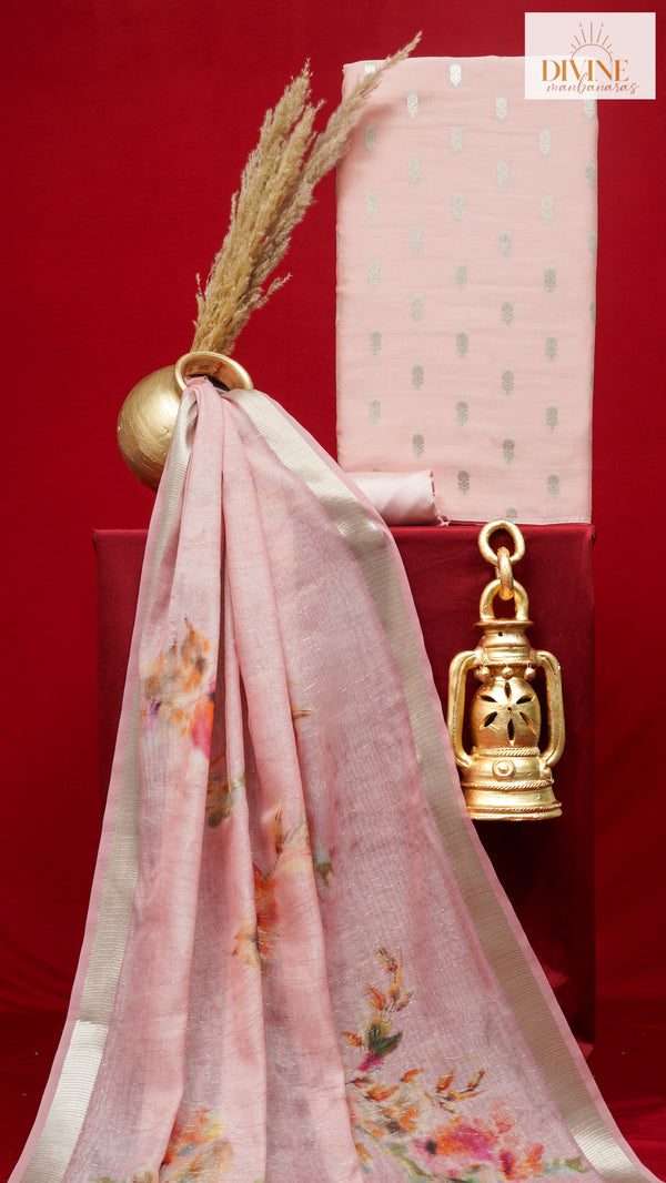 Mushy Baby Pink Pure Chanderi Unstitched Suit Set