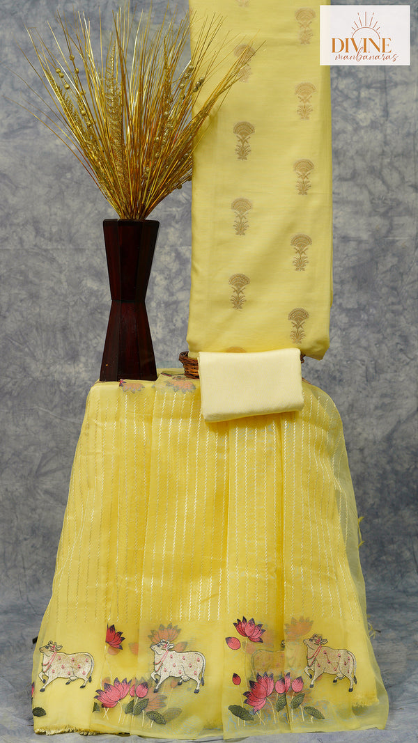 Sunrise Yellow Pure Chanderi Unstitched Suit Set