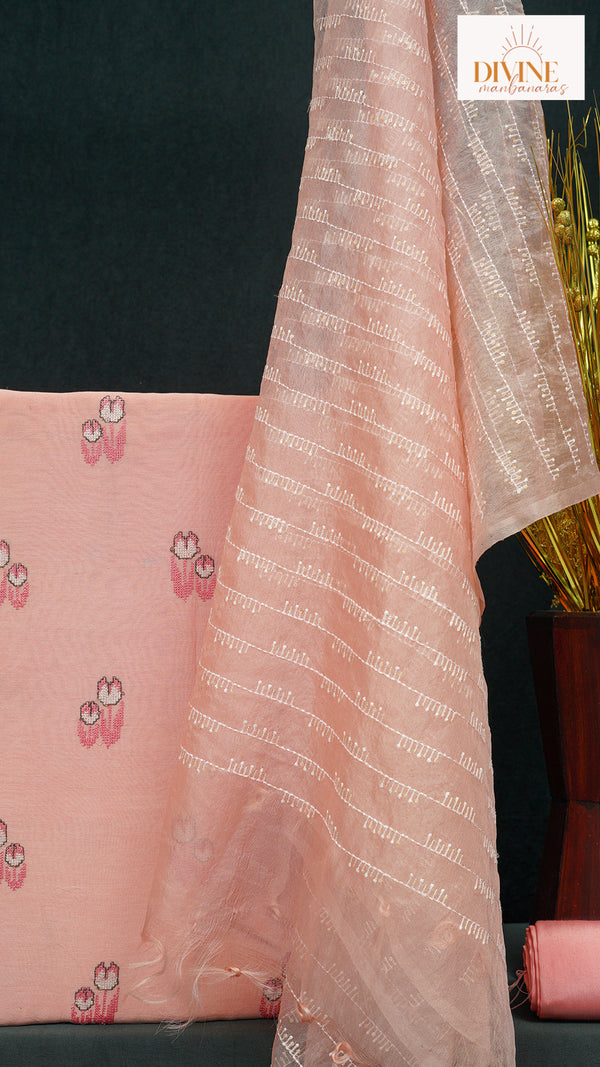 Blush Pink Pure Chanderi Unstitched Suit Set