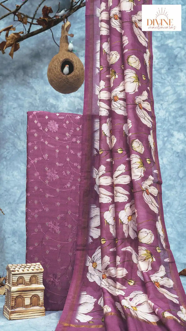 Blooming Mauve Chanderi Unstitched Suit Set