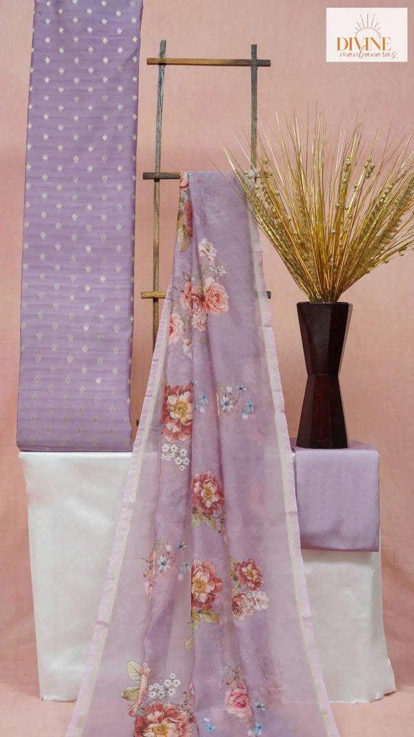 Bloomed in Lavender Pure Chanderi Unstitched Suit Set