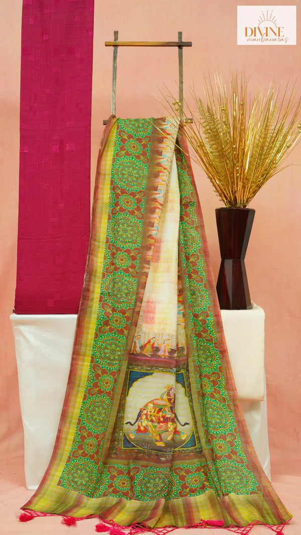 Beet Shaded Traditionally Cotton Chanderi Unstitched Suit Set