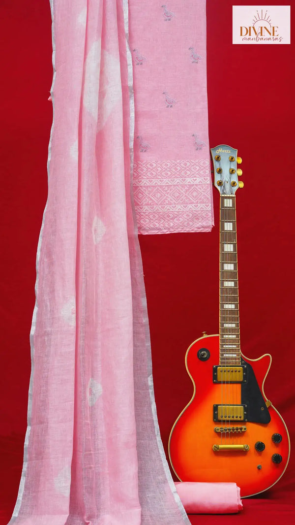 Mushy Pink Linen Unstitched Suit Set
