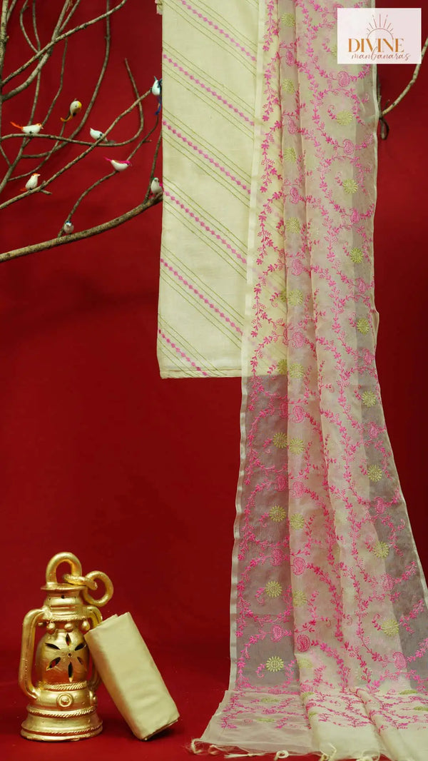Toned Tussar Linen Unstitched Suit Set