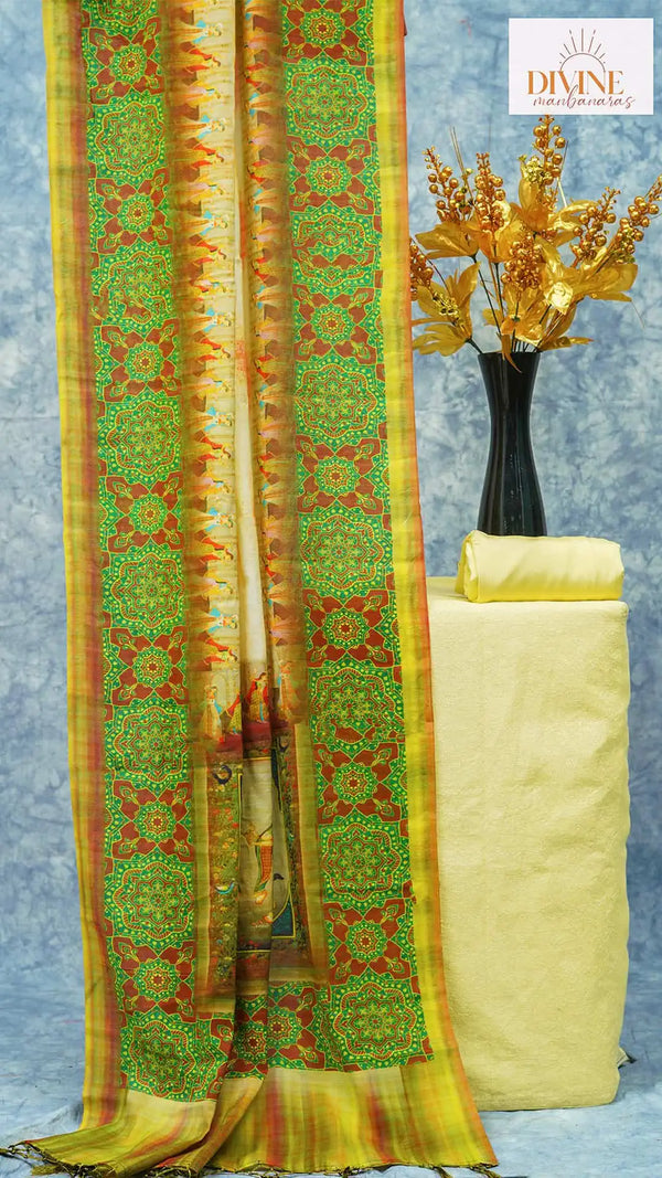 Hazy Yellow Linen Unstitched Suit Set