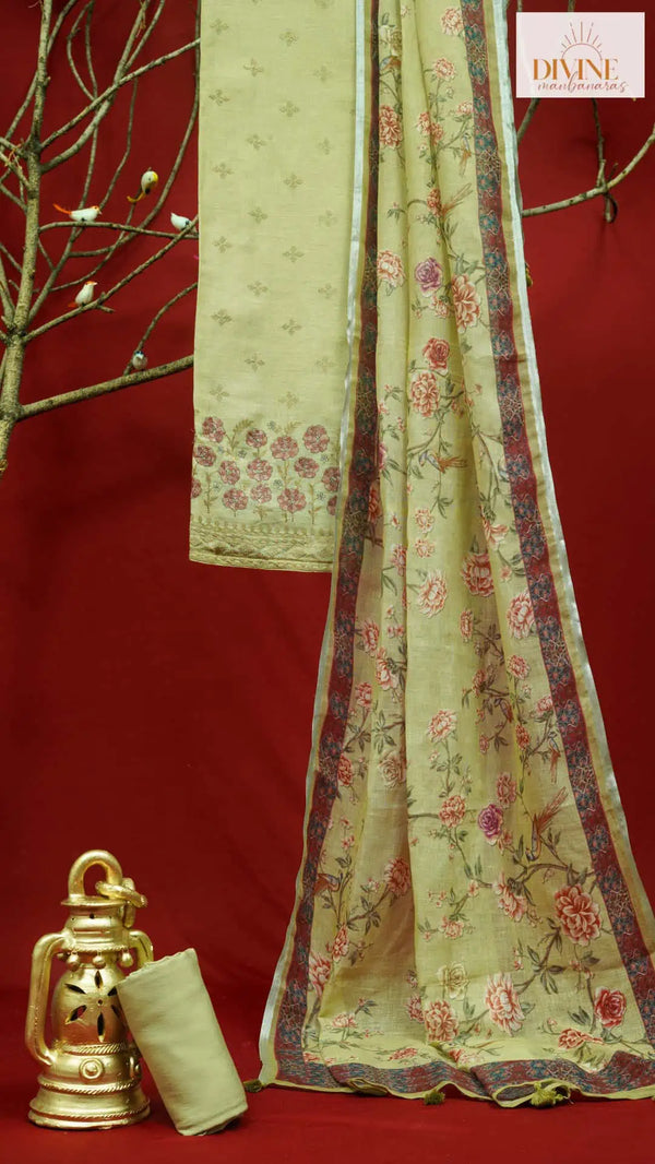 Efflorescent Tussar Linen Unstitched Suit Set