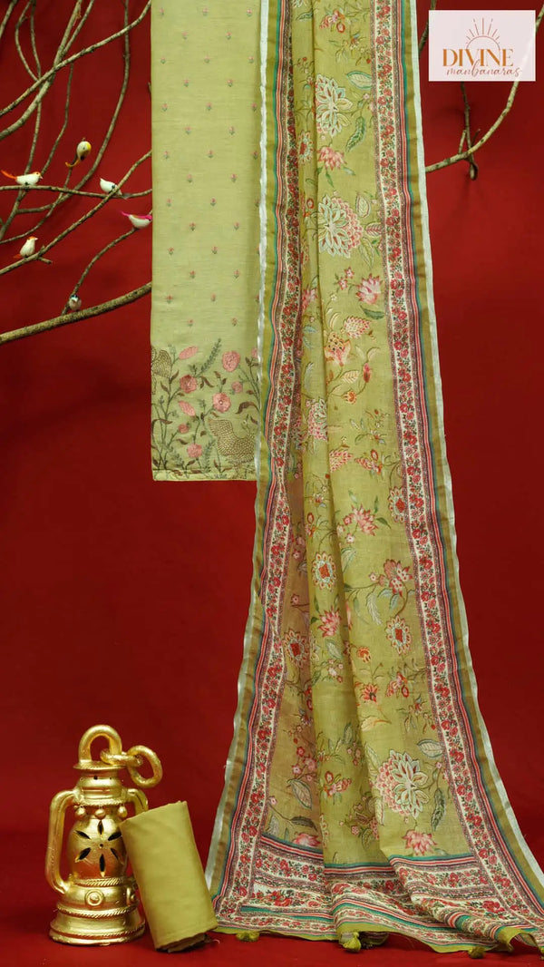 Figured Tussar Linen Unstitched Suit Set
