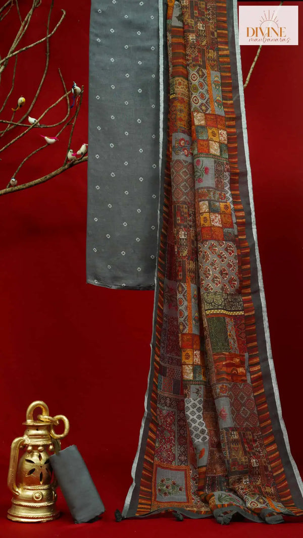 Bandhej in Abstract Unstitched Suit Set