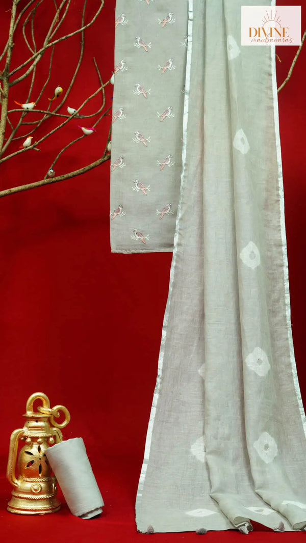 Grey in Subtlety Linen Unstitched Suit Set