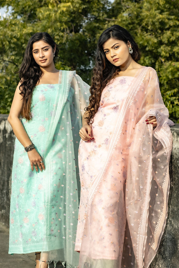 Checked & Jaal Embroidered