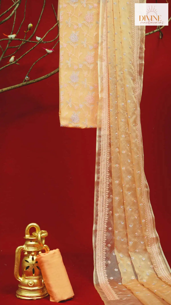 Candy Blush Orange Organza Unstitched Suit Set