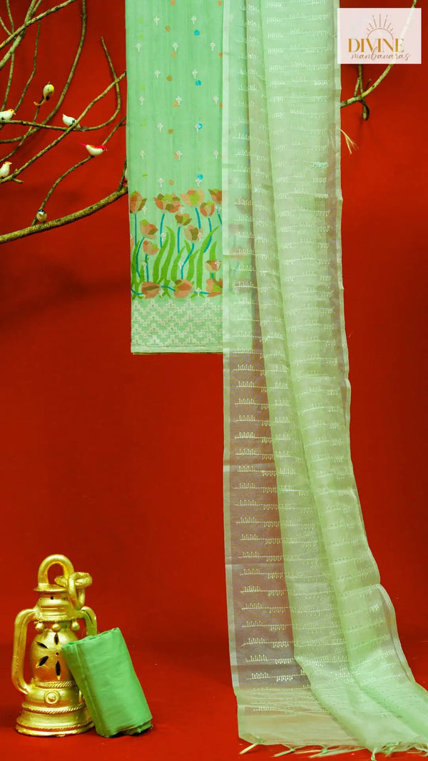Crystalline Tulips Organza Unstitched Suit Set