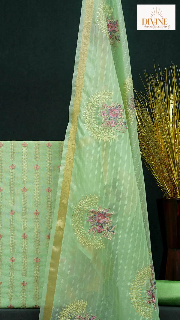 Celery Spring Green Organza Unstitched Suit Set