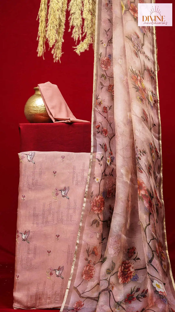 Amulya Laminate Rose Pure Organza Unstitched Suit Set