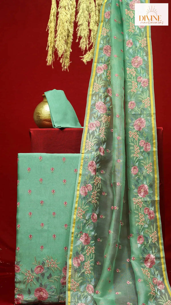 Peri Beauty Green Pure Organza Unstitched Suit Set